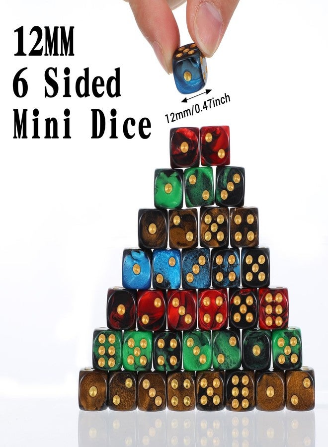 Kifmurase 144 Pcs 12MM 6 Sided Mini Dice Set, Pearl Pattern Game Tiny Dices Mable Two Colors D6 Game Standard Dices with Portable Plastic Box for Yahtzee and Teaching Math Learning (4 Color) - Image 2